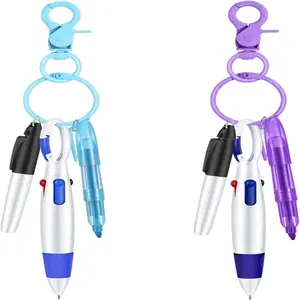 Mini Highlighter Nurse Pen Set, Ballpen Set, 2 Sets Including 2 Permanent Markers, 2 Retractable Ballpoint Pens and 2 Nursing Keychain Clips, for Nurse Students