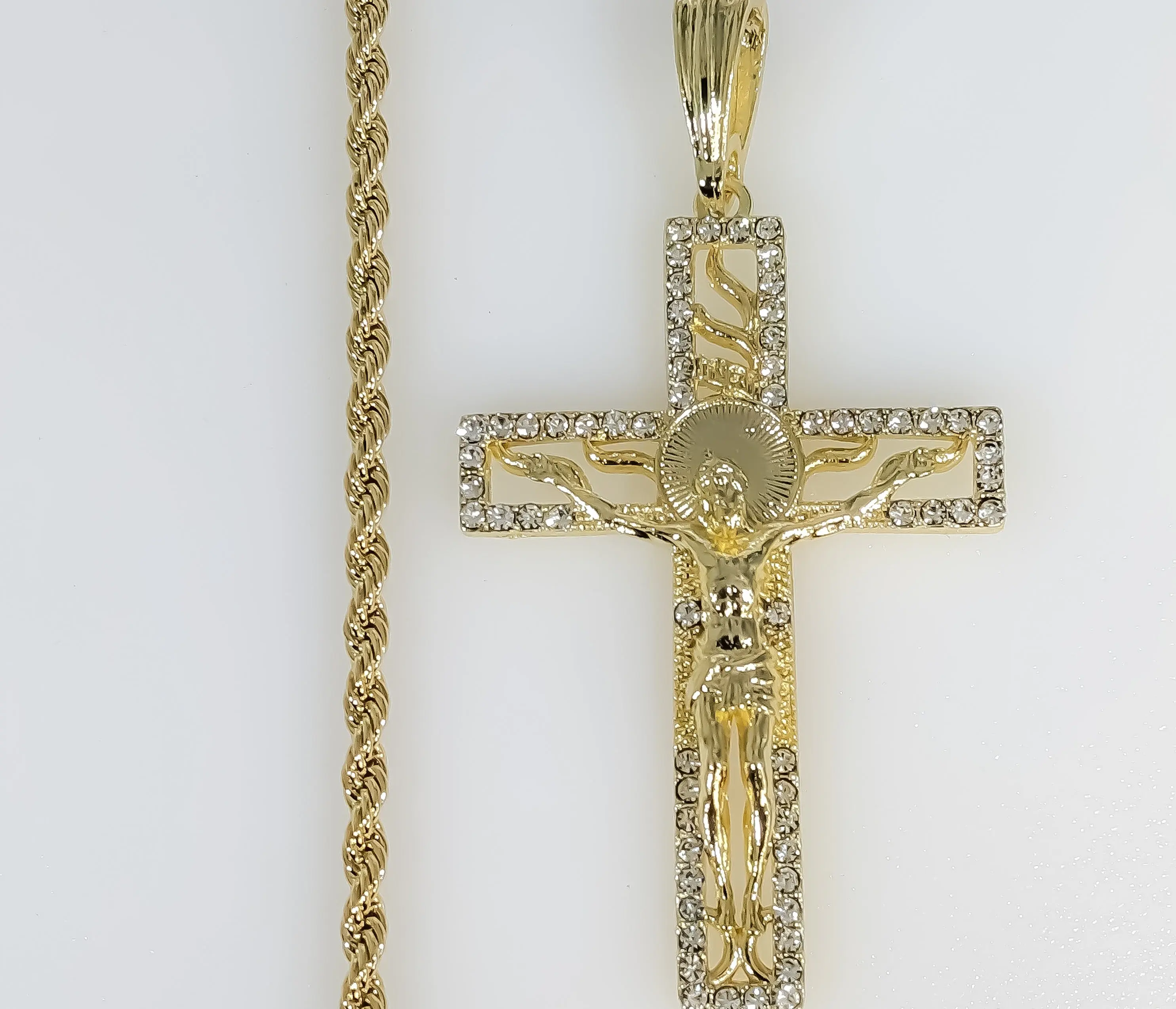 Plated Cross 3mm Rope/Braided Chain Necklace