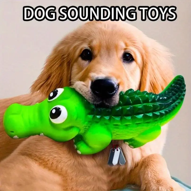 Squeaky Rubber Crocodile Dog Toy - Chew Resistant Squeak Option for Interactive Play, Assorted Colors Chew Squeak Toys for Canine Engagement, Interactive Squeak Toys