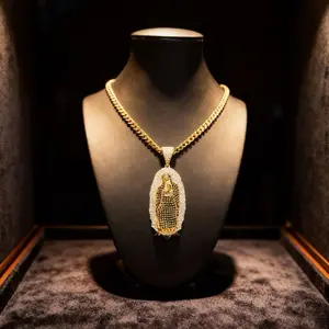 Virgen Marry Gold Plated Pendant Necklace with Intricate Design and Durable Chain for Everyday Wear
