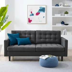 Modway Exalt Tufted Fabric Sofa in Charcoal