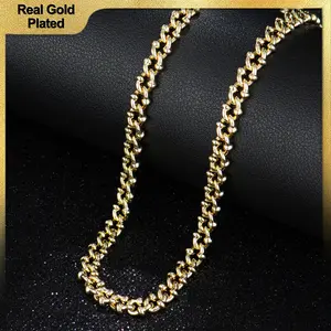 Holylegend 14K Real Gold-Plated Diamond Cut Side Cut Pearl Link Chain Necklace Upgraded Craft, Faceted Cut,Tarnish-Free with Nanotechnology Coating, 24", 7mm FashionPendants, Fashion Necklace