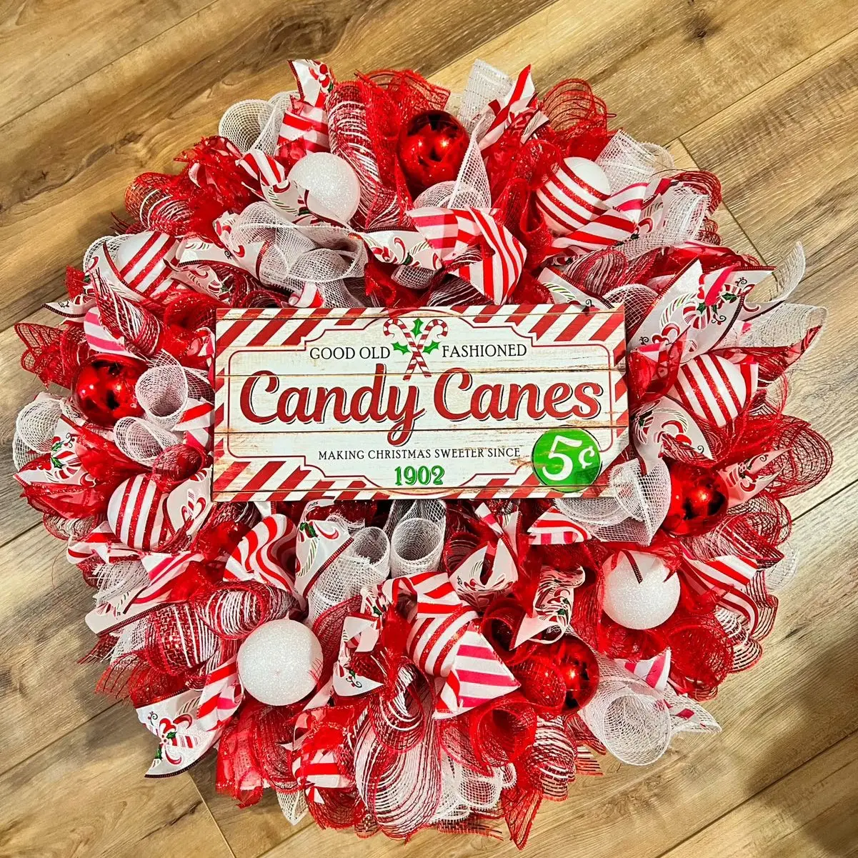 Candy Cane Christmas Deco Mesh Wreath