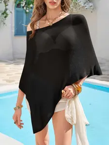 Fisoew Womens Sheer Poncho Top Lightweight SwimWeek Knit Bolero Shrug Mesh Off The Shoulder Y2K Going Out Beach Swimsuit Coverup #Springtok #TikTokShopJumpstartSale