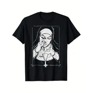 Humorous Unholy Nun Costume TShirt for Men Women and Couples Casual Crew Neck Short Sleeve Breathable Cotton