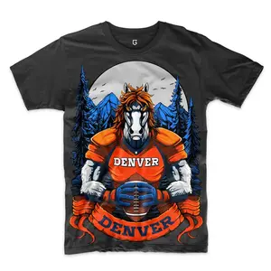 Denver Football Men's T-Shirt - Hand-drawn Original Artwork Detailed Sketching Enhanced Shading Vibrant Coloring High-Definition Graphics Durable Fabric 100% Cotton