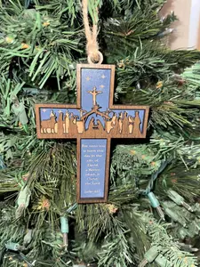 Nativity Cross Scripture with Cross in Background 3 layers dimensional Christmas Ornament - Religious Luke 2:11