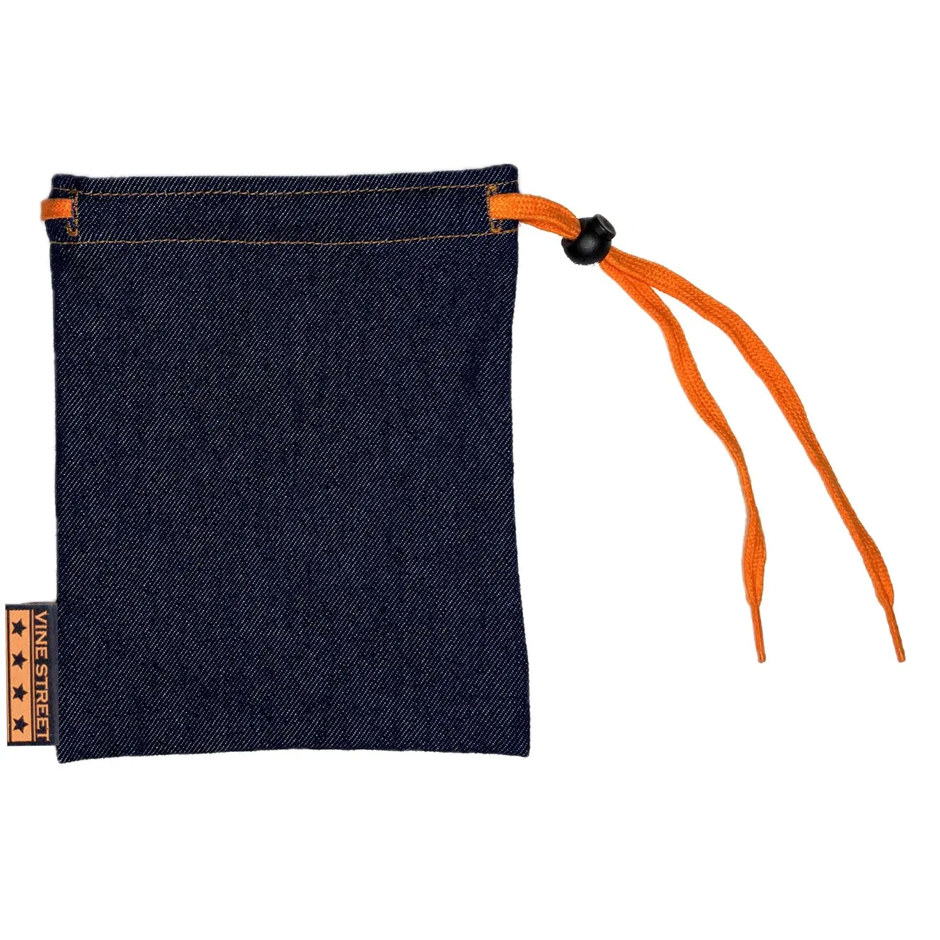 VINE STREET MARKET USA Dark Denim Pouch - Hand Sized Adjustable Drawstring Closure, Durable Denim Construction, 8.5" x 6.5" Dimensions