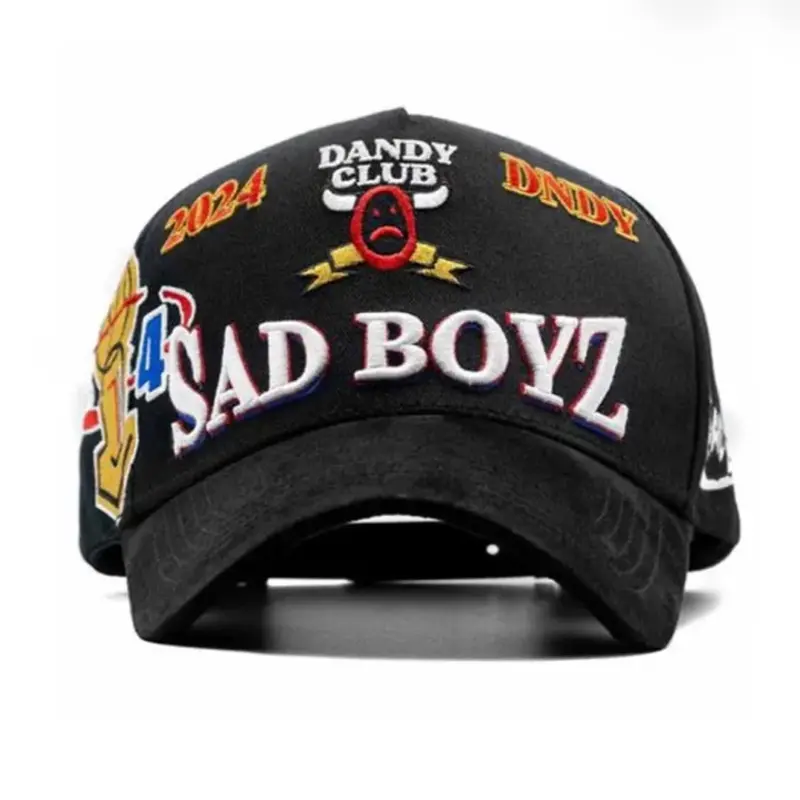 Sad Boyz Dandy Club 2024 Black Baseball Cap with Embroidered Logo and Year Design for Men