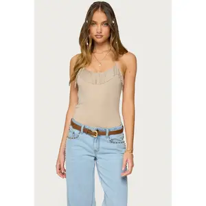 Colbie Faux Suede Fringe Trim Bodysuit