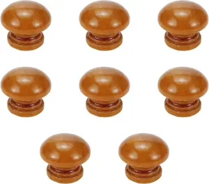 Round Mushroom Shape  Knobs Light Brown Wooden Cabinet Knobs Drawer Pulls -8pcs