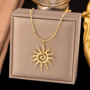 Totem Necklace with Sun Pendant Gold Plated Adjustable Chain for Women Fashion Jewelry