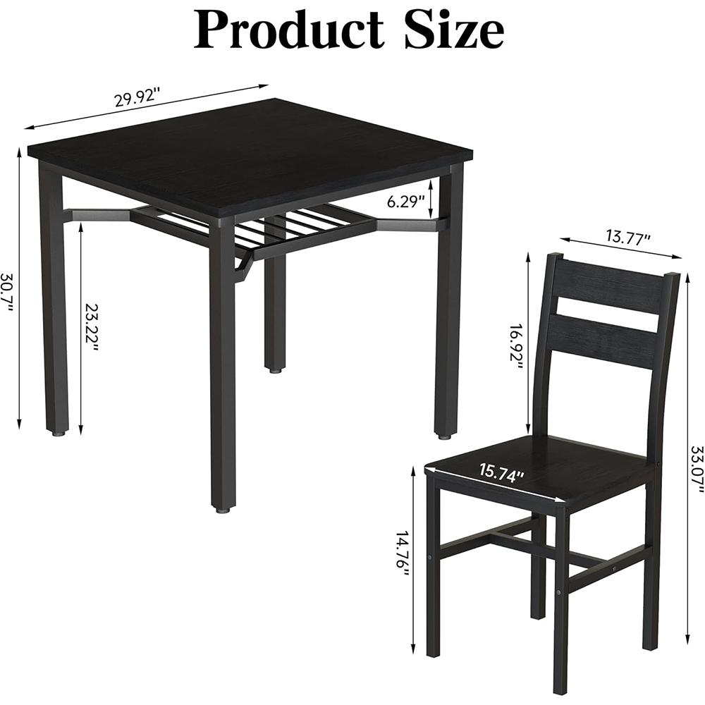 Recaceik 3 Piece Dining Table Set for 2, Small Wooden Kitchen Table with Storage, Farmhouse Square Dinette Set for Dining Room, Breakfast Nook, Apartment, Small Space