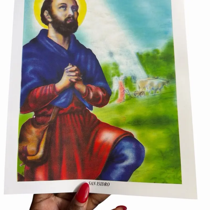 Kouzen Zaka San Isidro Labrador St. Isidore Sen Izidò Lwa 8" x 10" Catholic Chromolithograph Altar God Image