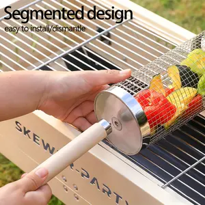 [Rolling vegetables] Grilled vegetable cage BBQ cage BBQ net Roller stainless steel thickened outdoor camping barbecue grill