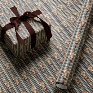Vintage Style Striped Christmas Gift Wrapping Paper, Nutcracker Festive Packaging, Luxury Gift Wrap Monochrome Packaging