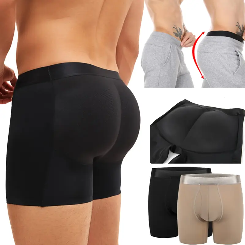 Menswear Butt Lifter Padded Underwear Boxer Briefs Hip Enhance Shorts Body Shaper Shapewear Breathable Stretchy Elastic Fabric Tummy Control Pants Fitted Natural Sports Compression Trunks