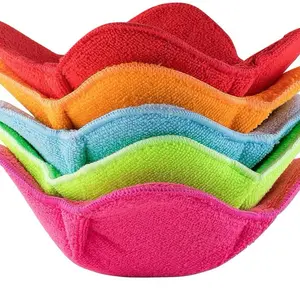 Shila Bowl Cozy Huggers Multicolor Set of 5 Microwave-Safe Hot Bowl Holders, Polyester & Sponge Heat Resistant Dish Pads for Soup, Rice & Pasta - Reusable, Colorful, Machine, Oven, Bakeware, Washable