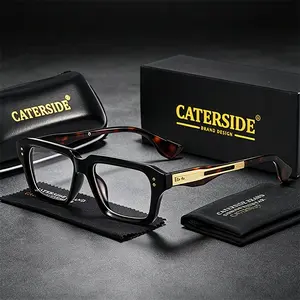 CATERSIDE Fashion Vintage Men's Glasses Frame Square Unisex Blue Light Glasses for Travel Beach Wedding Party Ideal Gift Choice
