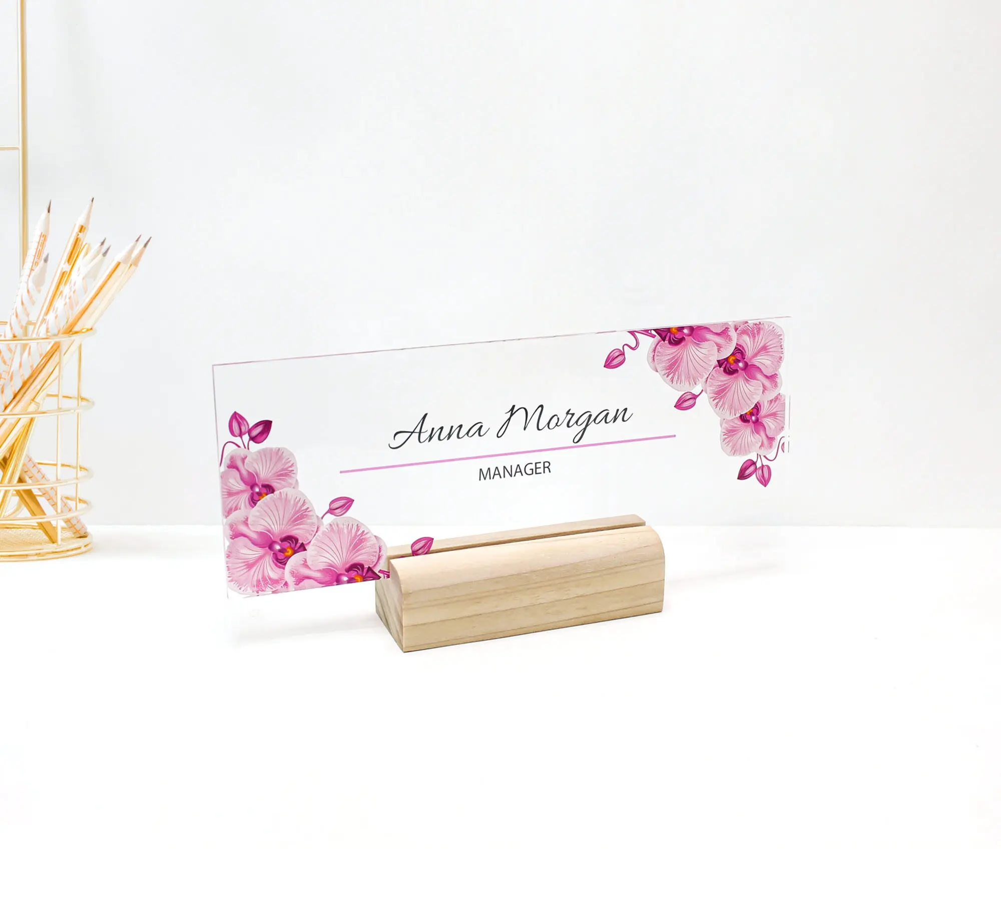 Personalized name plate for desk | floral on pvc base | custom office decor nameplate sign | personalized gift