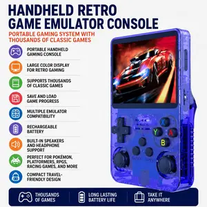 Blue Handheld Retro Gaming Console - Portable Emulator System with 64GB Storage, Manufacturer Warranty Rechargeable