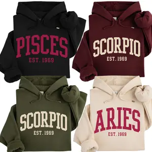 [Custom EST Year or Not EST] Full 12 Zodiac Minimalist Hoodie – Astrology Sign EST Year Sweatshirt for Men Women, Vintage College Style Unisex Pullover, Personalized Zodiac Birthday Gift