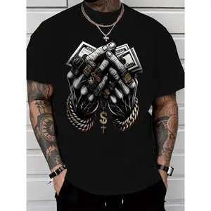 Men's Comfort-Fit Cotton Crew Neck Tee, Menswear Top with Trendy Dollar & Rings Graphics, Casual Short-Sleeve Round Neck Streetwear Shirt