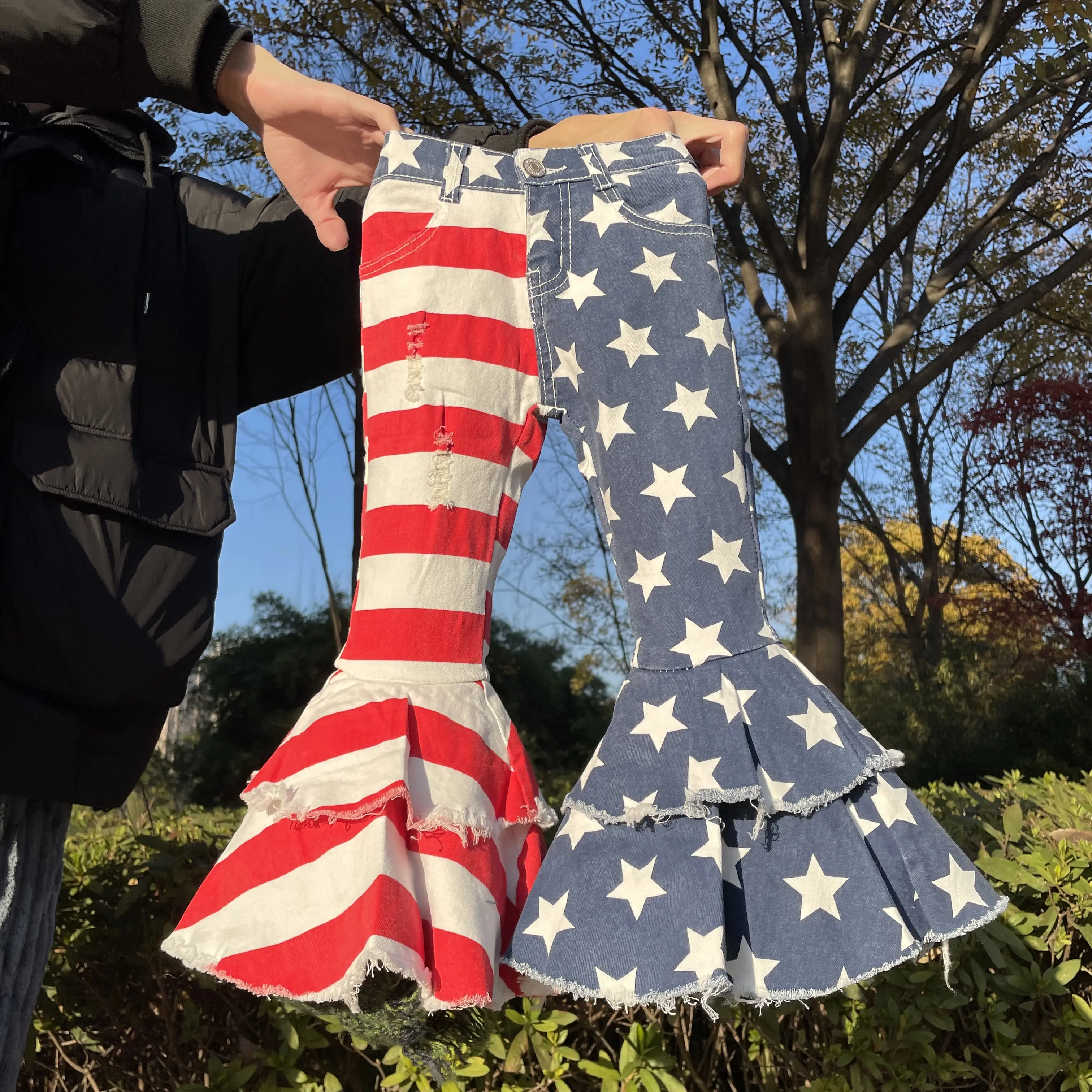 baby girl clothes 4th of July patriotic girl bell bottom jeans red srite star girl jeans