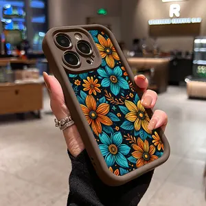 Blue Orange Floral Pattern Phone Cases for iPhone 17 16 15 Pro Max 14 Plus 13 12 11 Pro Air Shockproof Drop Protection Rugged Durable Silicone Cover