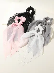 4pcs Fabric Bow Tie Hair Ties, Elegant Leather Hair Bands for Women, Casual Ditsy Floral Headbands, All Seasons Fashion Accessories, Scrunchies