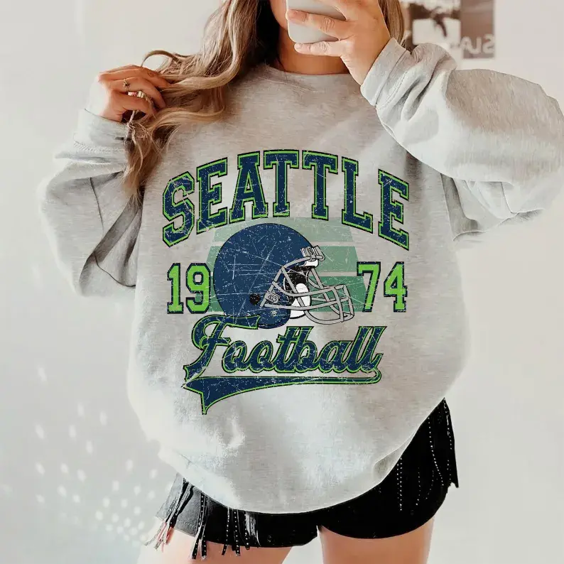 Vintage 90s Style Seattle Football Sweatshirt, Game Day Shirt, Seattle Team Football Shirt, Sunday Seattle, Seattle Football Hoodie, Seahawks Fan Apparel