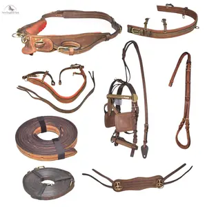 Premium Full-Size Outdoor Horse Gig Harness - Soft Oily Cow Leather, Brass Lacquer Accents, Adjustable Parts, Comfortable Design