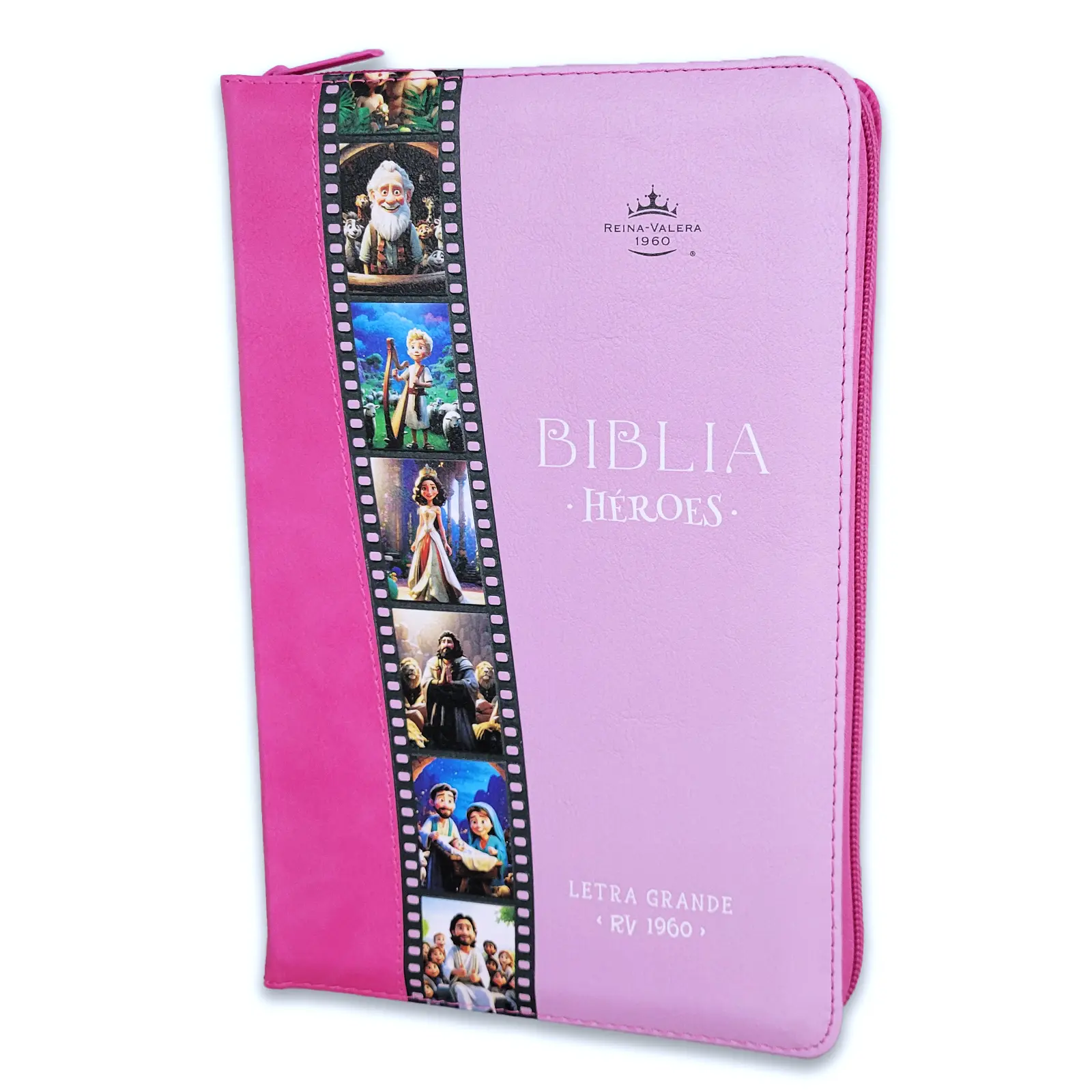 Biblia Heroes de la Fe para ninas con Cierre RV1960 imit piel rosa
