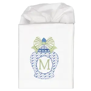 Embroidered Chinoiserie Ginger Jar Monogrammed Tissue Box Cover
