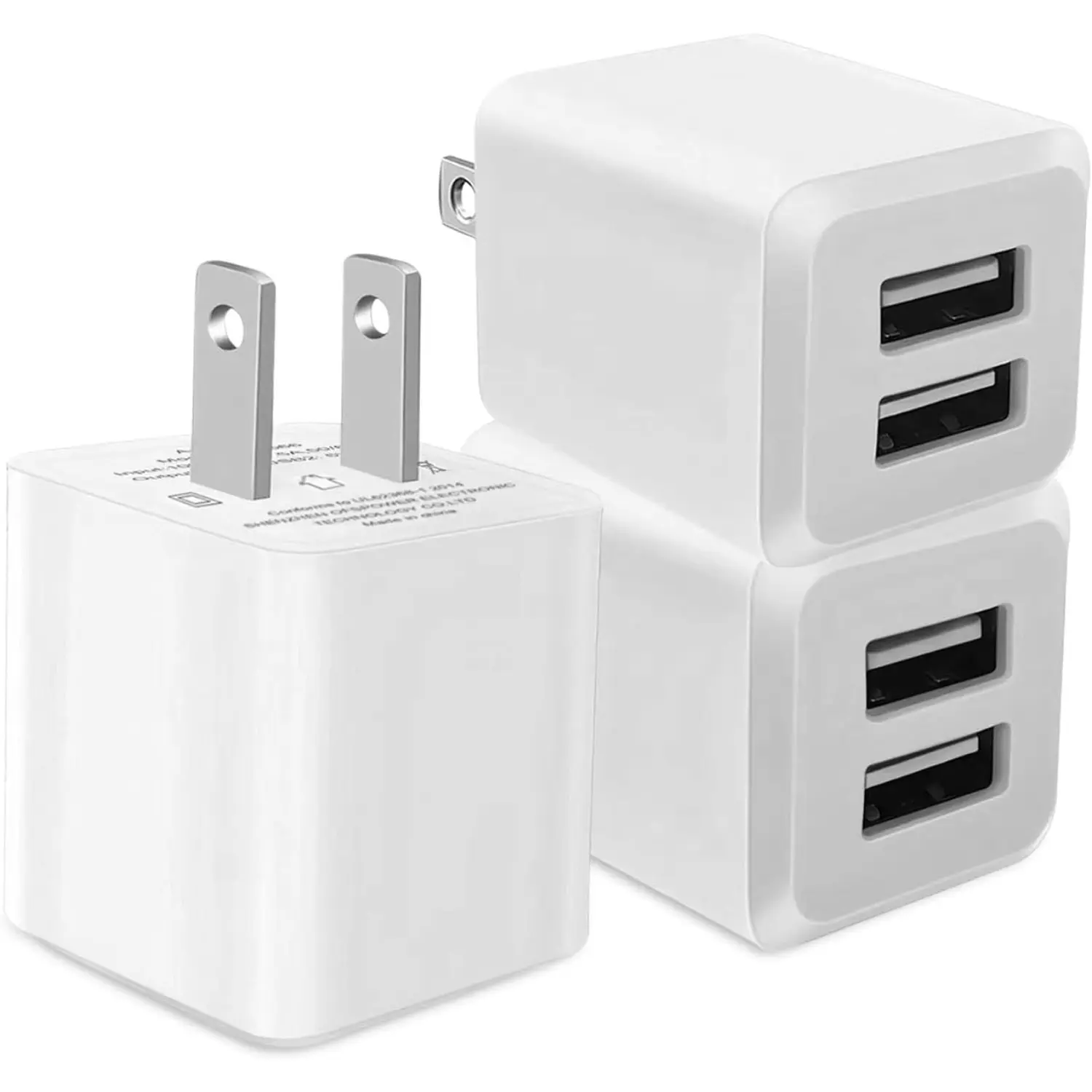 3 Pack Dual USB Wall Charger, Charger Block Only or with 3 x 10FT USB A to Lightning Cables, USB Charger for iPhone 14 13 12 11 Pro Max XR XS X 8, iPad, White
