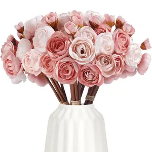 18Pcs Ranunculus Artificial Flower, Faux Dusty Rose Ranunculus Flowers for DIY Bouquet, Mini Roses Bulk Fake Peony Wedding Filler Flowers for Centerpieces Arrangements Bridal Shower Decorations