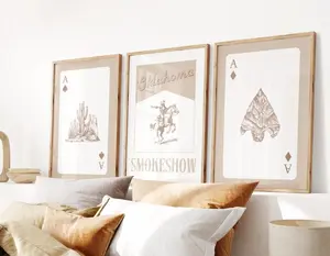 Oklahoma Smokeshow Set of 3 - Ace Playing Card Poster, Retro Cowgirl Print, Trendy Cowboy Decor, Unframed Decor for Home - Decoration