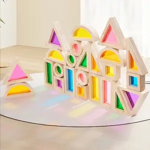 24pcs Wooden Acrylic Translucent Blocks, Vibrant Colors for Stem Education, Fun Hands-On Skill Building for Christmas & Birthday Gifts, Creative Building Block