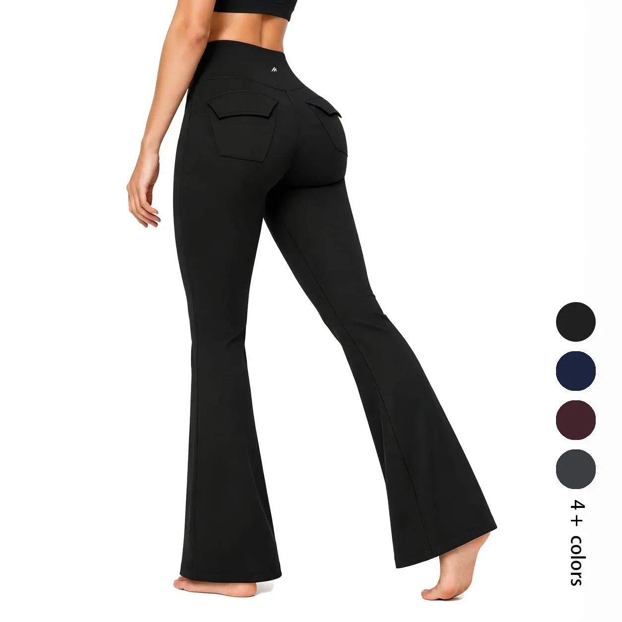 Women's High Waisted Flare Leggings with Pockets No Front Seam Tummy Control Butt Lifting Yoga Pants Athleisure Fitness Leggings