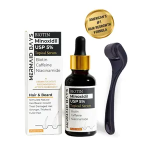 Mermaid Bay Minoxidil 5% Topical Serum with Biotin Caffeine & Niacinamide - Hair Regrowth Formula for Fuller Thicker Hair Care for Men Women with Hair Roller