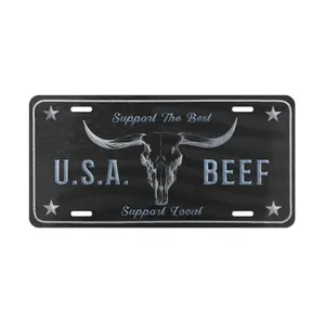 USA Beef Support Local American Flag License Plate, Car Accessories, Perfect Gift - Lightweight Aluminum, Pre-Drilled holes, Easy Installation Truck Automotive