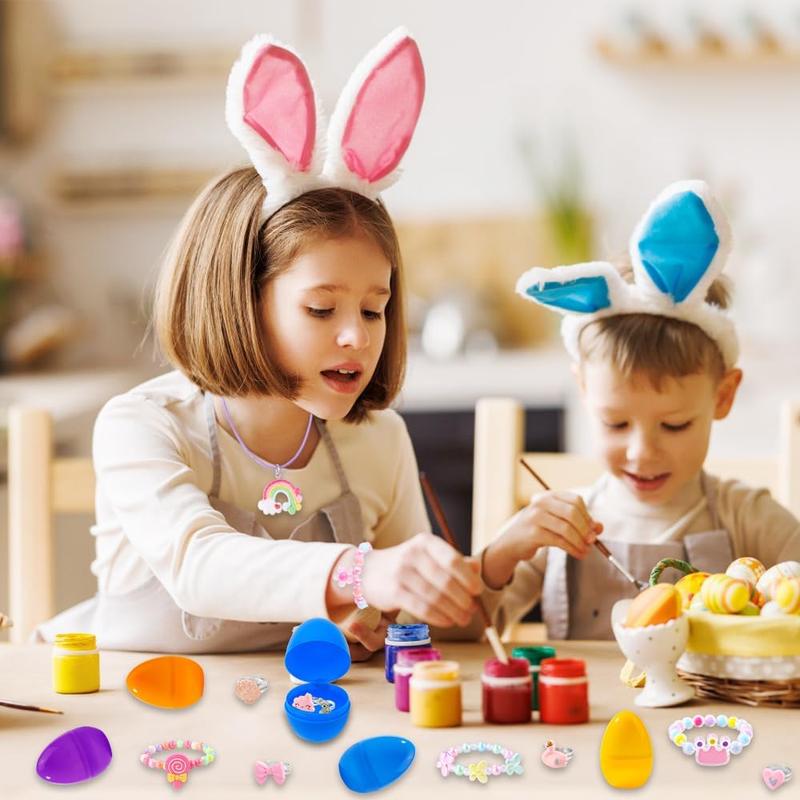12 Pack Prefilled Easter Eggs with 36 pcs Cute Bracelets Necklaces Rings Easter Basket Stuffers Egg Fillers for Girls Party Favors Kids Toddler Presents