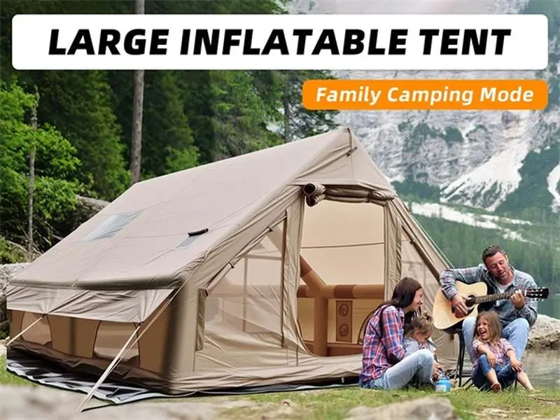 SENLEETO 129sq ft Inflatable Cabin Tent for 8-10 People | Waterproof 4-Season Family Air Tent with Stove Jack Lightweight Canopy Shelter Glamping Tent Easy Setup Tent