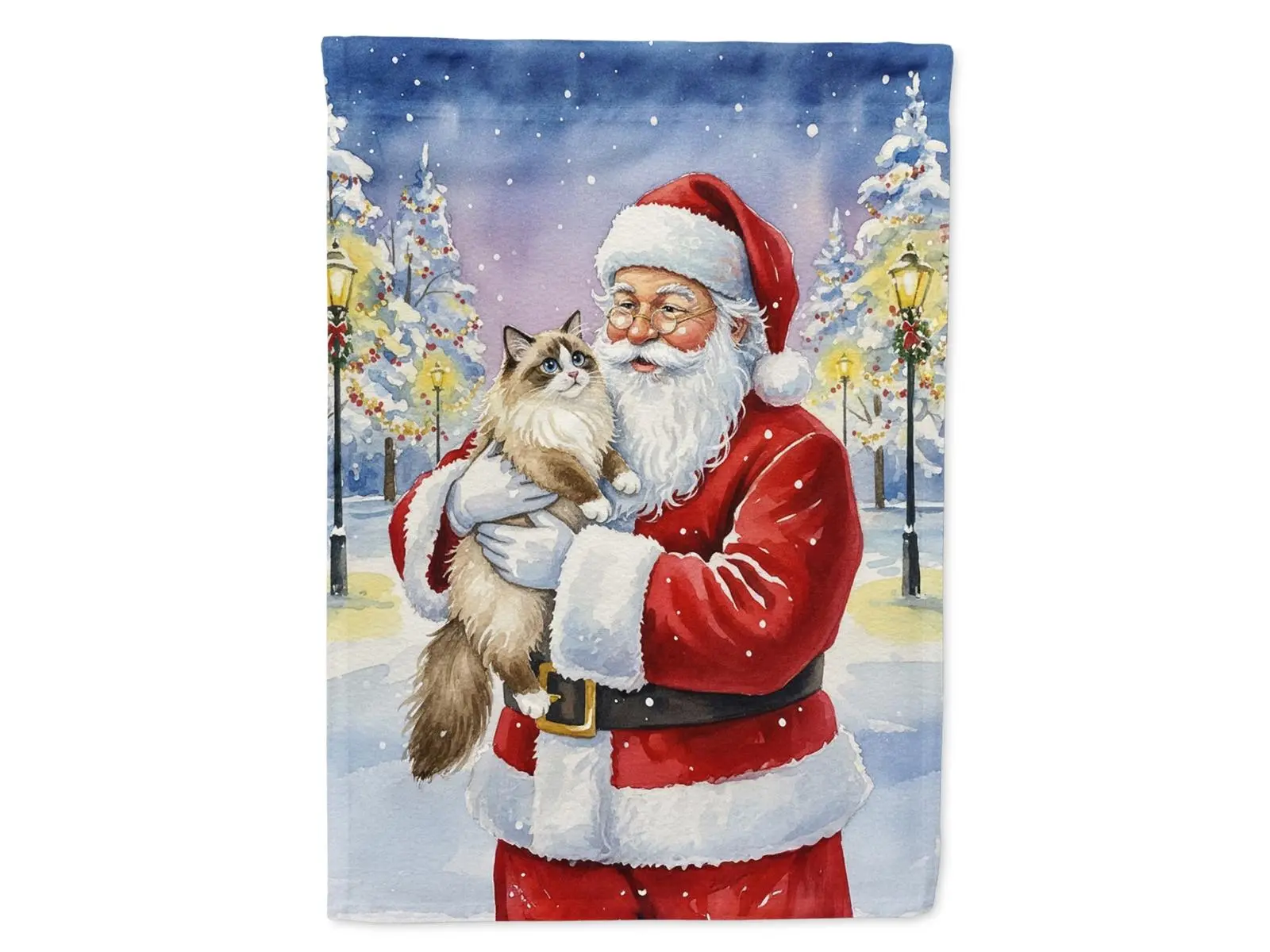 Carolines Treasures FNT1150CHF 40x28 in. Christmas House Flag - Unisex Festive Home Decoration Gift with Ragdoll Bicolor Cat & Santa Claus Artwork, Animal-Themed Backdrop Banner for Home/Festive Supplies