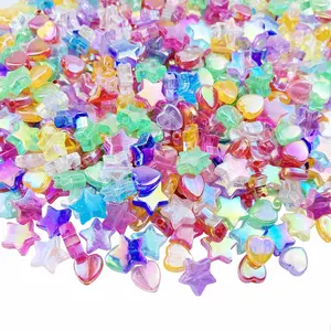 600 count  Beads Heart Star Shape Beads Clear  AB Colors Bead Assortments Colorful Flat Bead-in-Bead Loose Beads Spacer for DIY Necklace Bracelet  Craft Making