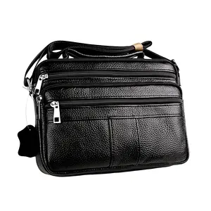 Genuine Leather Men's Business Briefcase, Multi-functional Crossbody Handbag For Daily Commuting & Business Trips, Retro Top Layer Cowhide Messenger Bag