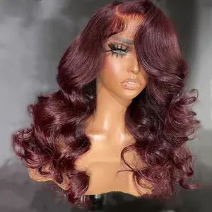 Dark 99j Colored Bob Wigs 13x4 Lace Frontal Human Hair Wigs Dark Burgundy Colored Body Wave Bob Wigs 180 Density Pre Plucked for Women