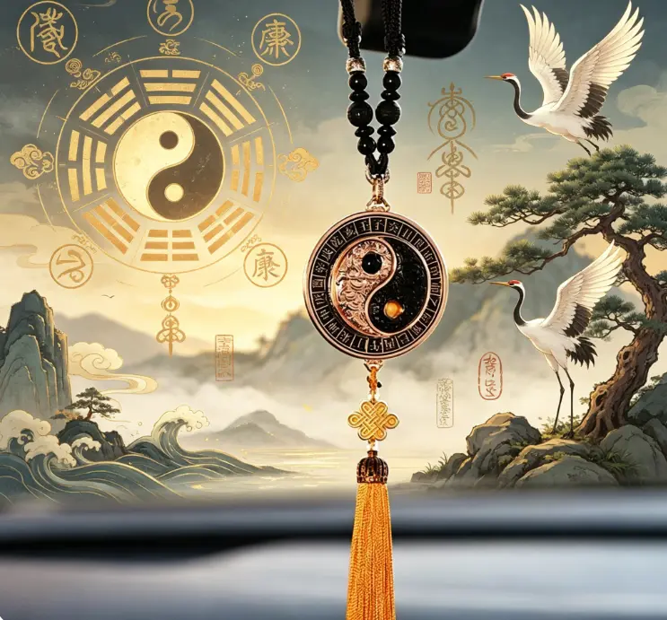 Taiji Bagua Taoist Fabric Car Pendant - Lucky Charm for Drivers, Yin Yang Automotive Hanging Decoration, Car Accessories, Car Hanging Decoration, Traditional