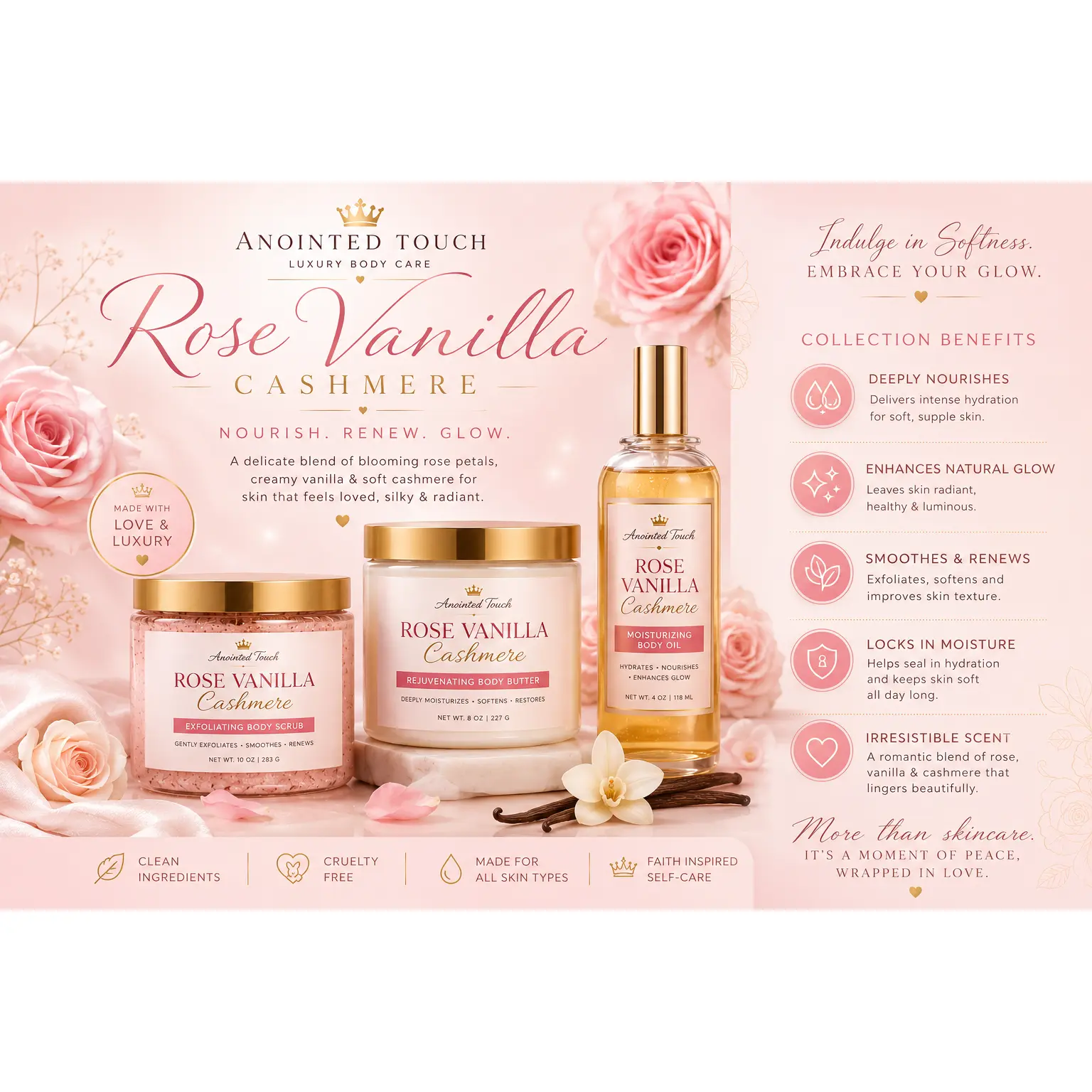🌹💖Rose Vanilla Cashmere Exfoliating Body Scrub
