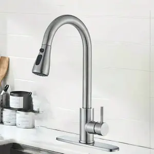 Kitchen Faucet With Pull-Down Spray Single Handle High Arc Commercial Stainless Steel Brushed Nickel Kitchen Sink Faucet With Deck Suitable For Bar Laundry RV Farmhouse